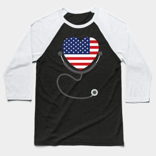 USA Flag Registered Nurse USA Flag T-Shirt 4th July Nursing Baseball T-Shirt